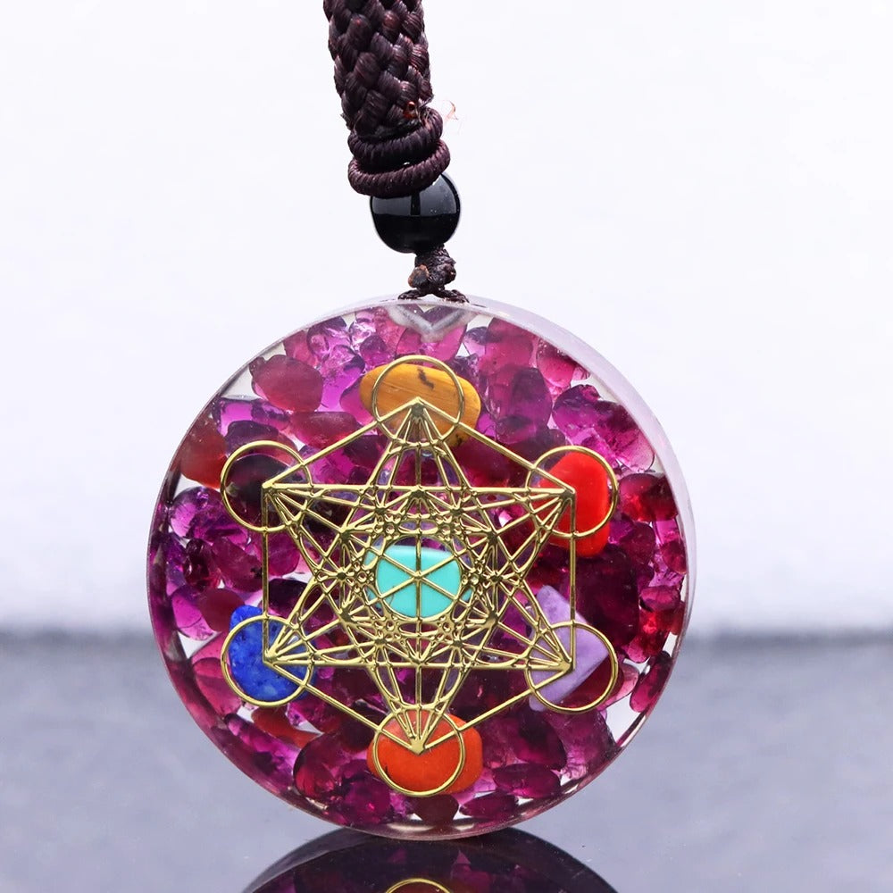 Healing  Pendant Natural Garnet Chips Stone 7 Chakra Orgonite